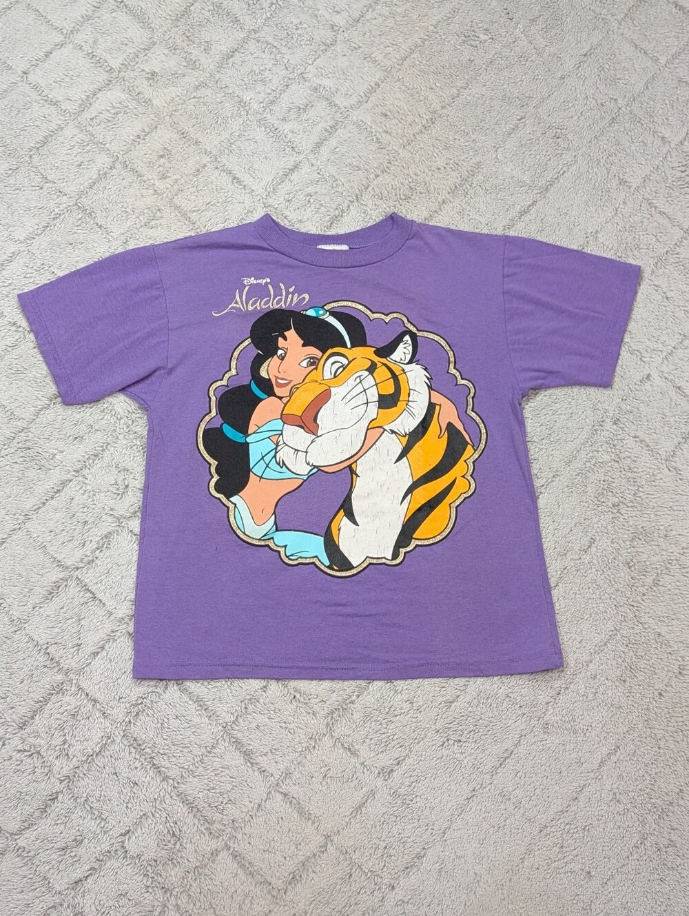 Vintage Disney Aladdin Shirt Kids 10-12 L Jasmine Rajah Graphic Tee USA 90s